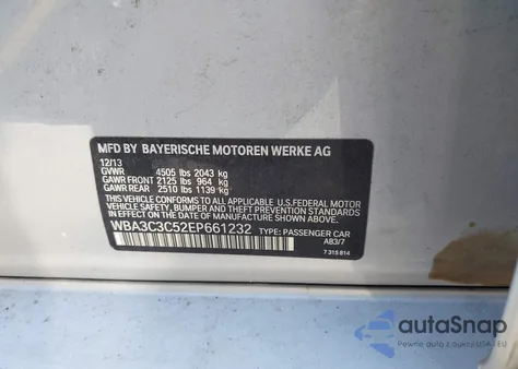 2014 BMW 320I xDrive из США, поврежденный, VIN WBA3C3C52EP661232